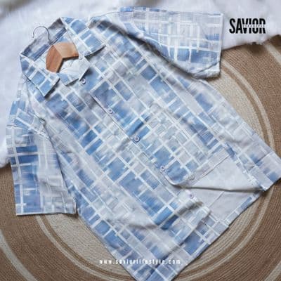 Icy Grid Drop Shoulder Cuban Shirt