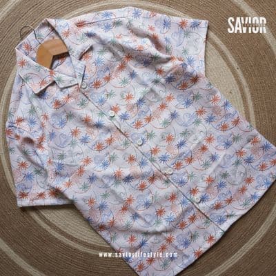 Doodle Print Drop Shoulder Cuban Shirt