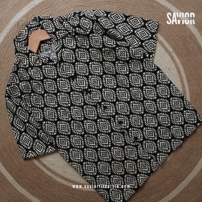 Black Pattern Drop Shoulder Cuban Shirt