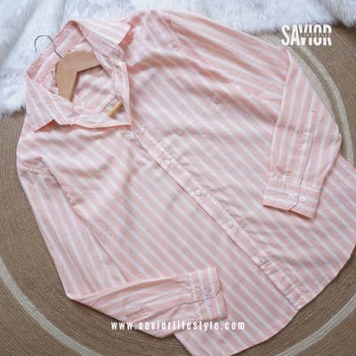 Coral Pink Old Money Shirt – Full Sleeve White Striped